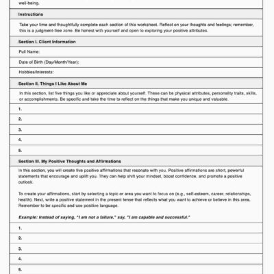 Positive Affirmations Worksheet