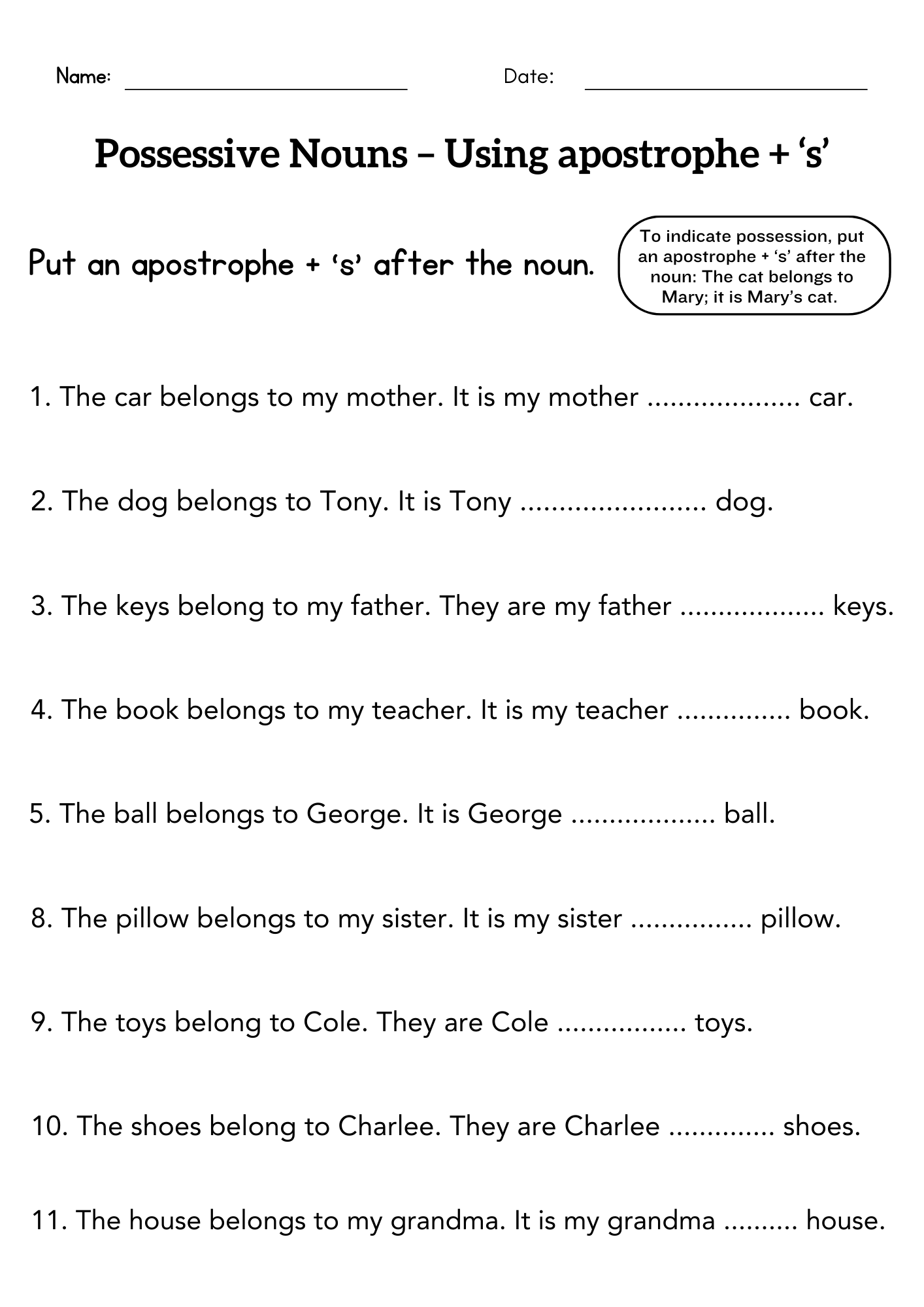 Possession Words Worksheet For Grade 1 Or 2 Possessive Apostrophe Activity Made By Teachers Possession Words Worksheet For Grade 1 Or 2 Possessive Apostrophe Activity Made By Teachers