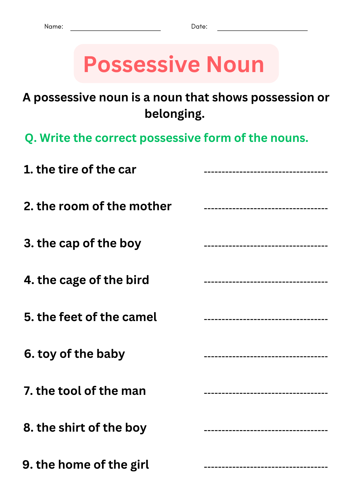 Possessive Nouns Worksheets With Answers Digital And Printable Worksheets Library Possessive Nouns Worksheets With Answers Digital And Printable Worksheets Library