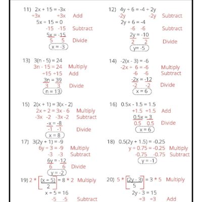 Practice Two step Algebra Equations With Step By Step Solutions Etsy Israel