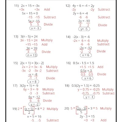 Practice Two step Algebra Equations With Step By Step Solutions Etsy Israel
