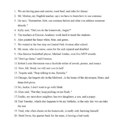 Practice With Commas Answers