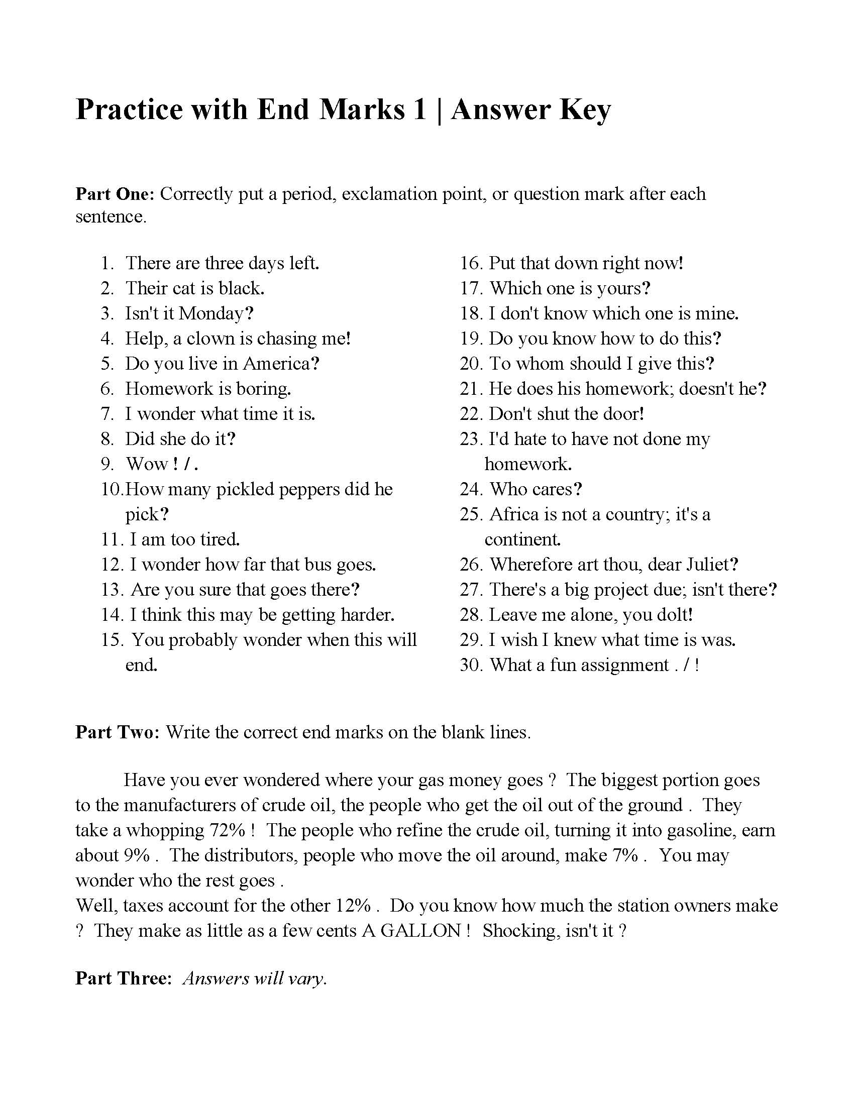 Practice With End Marks 1 Answers