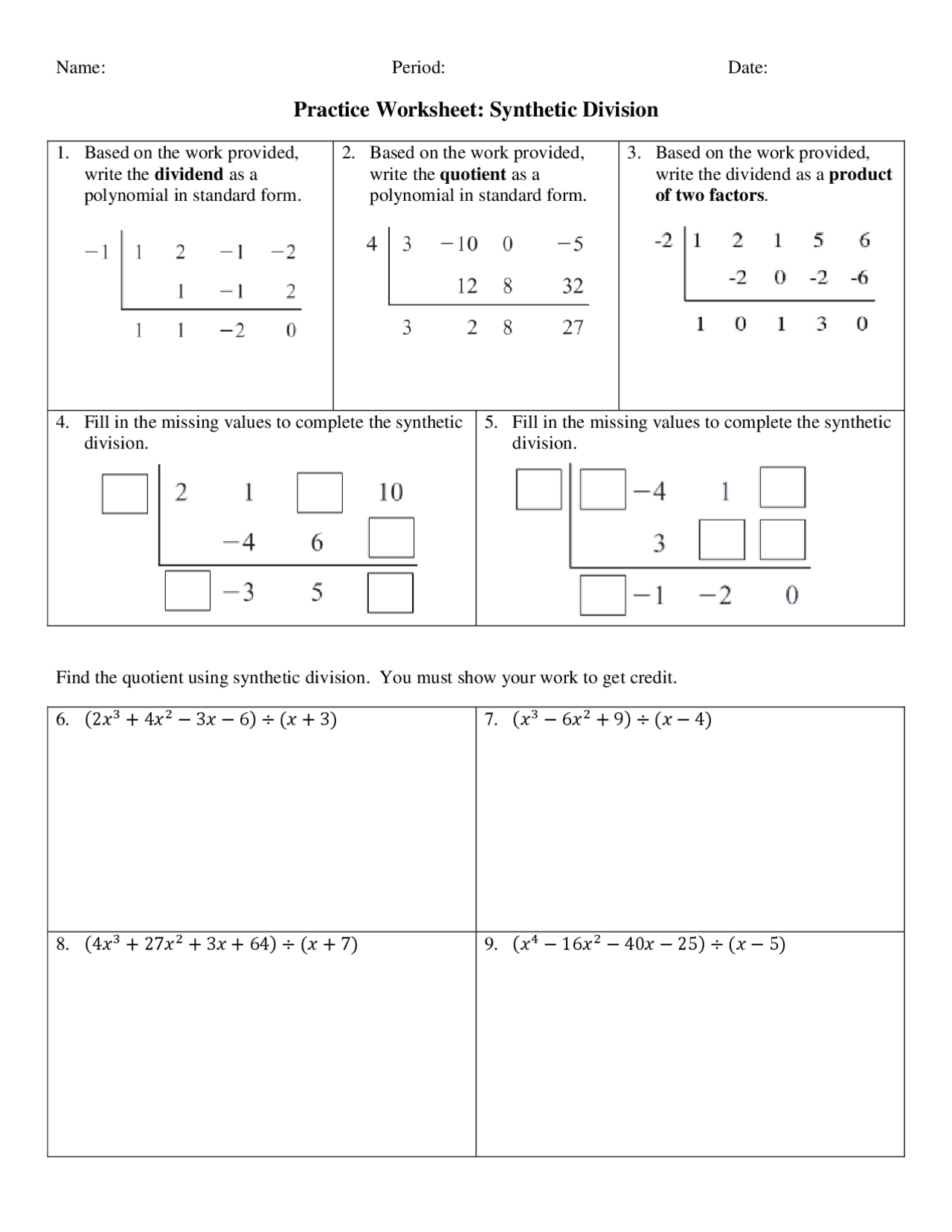 Practice Worksheet Synthetic Division Study Notes Mathematics Worksheets Library Practice Worksheet Synthetic Division Study Notes Mathematics Worksheets Library