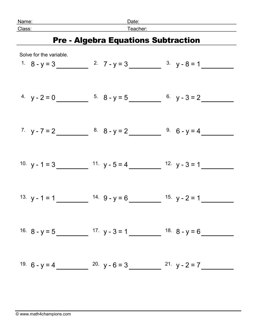 pre algebra worksheets with answers pdf