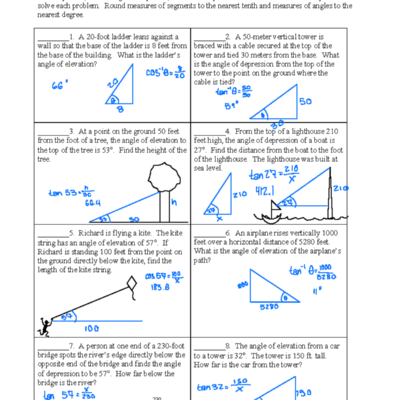 Pre Calculus CP 4 3 Worksheet Angles Of Elevation Depression Solutions Studocu