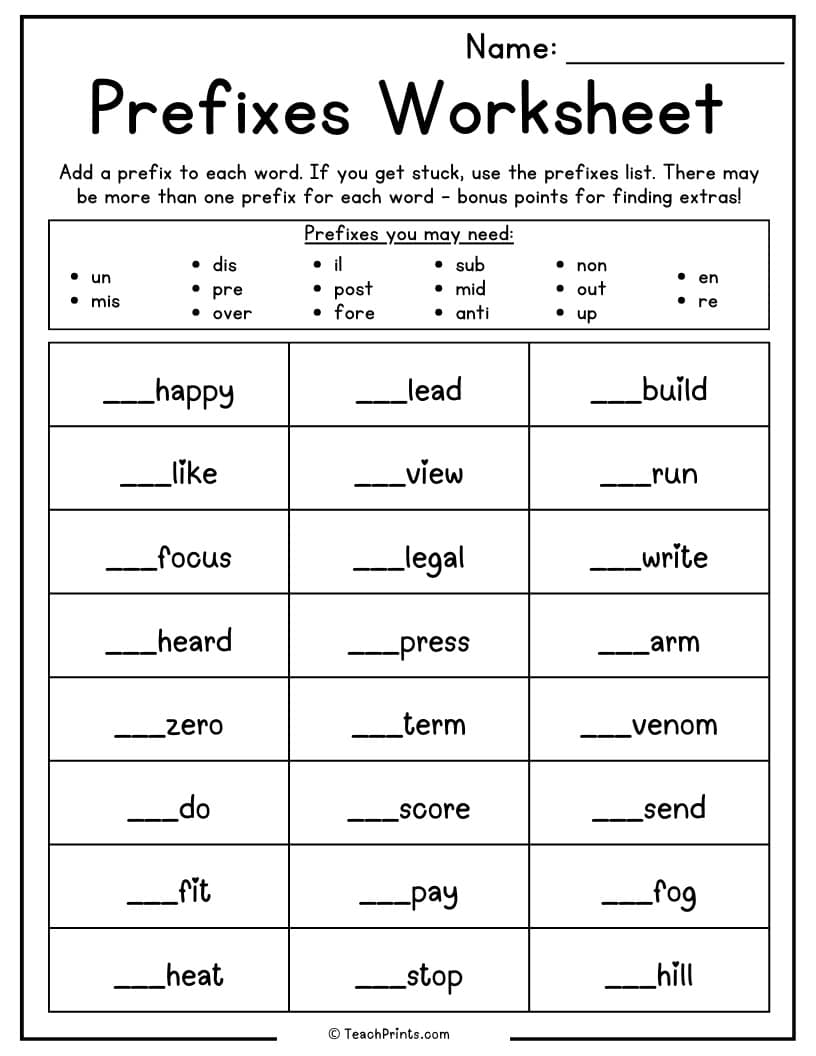 Prefix Worksheets 10 Free PDF Printables Teach Prints Prefix Worksheets 10 Free PDF Printables Teach Prints