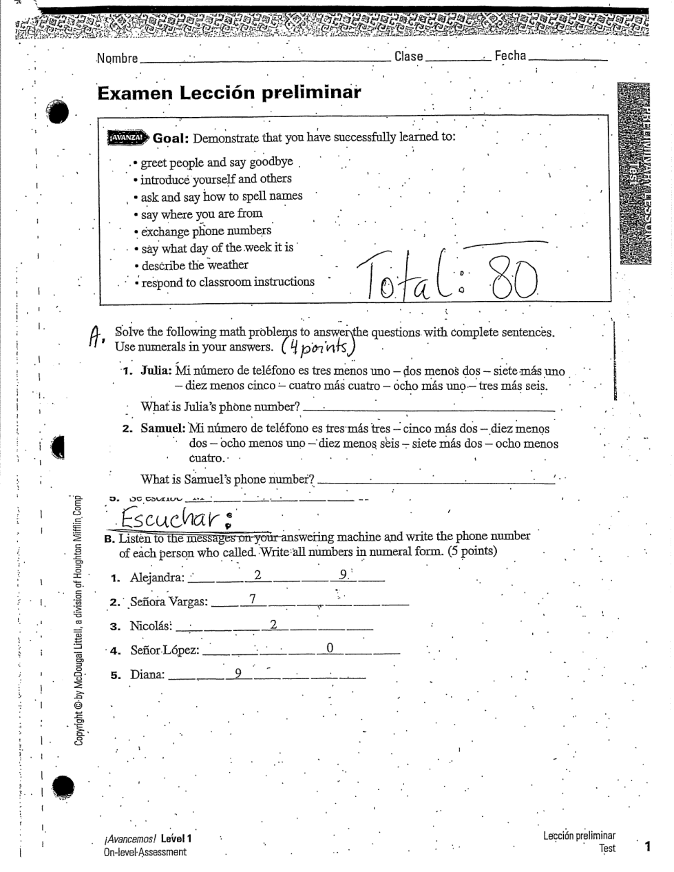 avancemos 1 worksheet answers