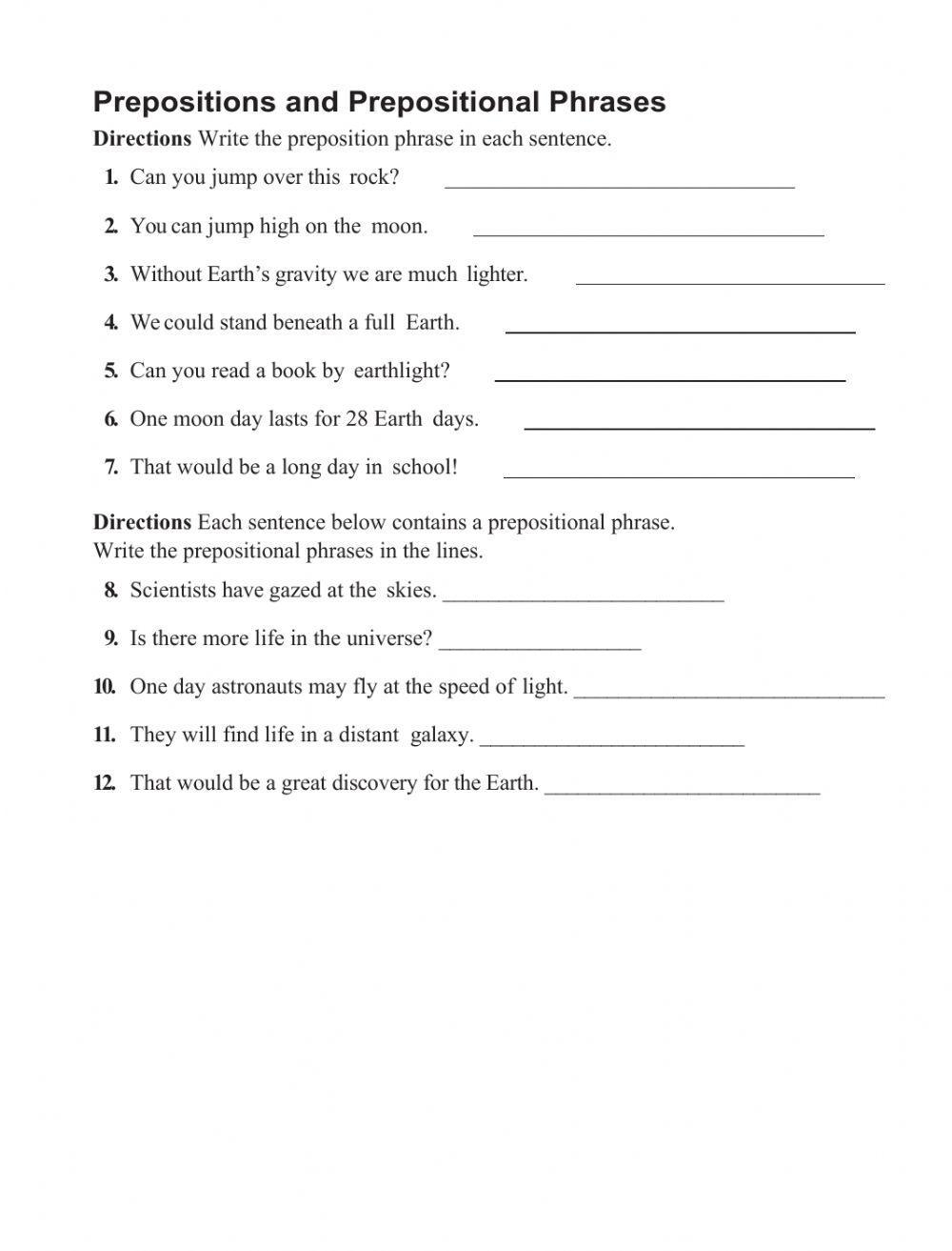 Prepositions And Prepositional Phrases Worksheet Worksheets Library