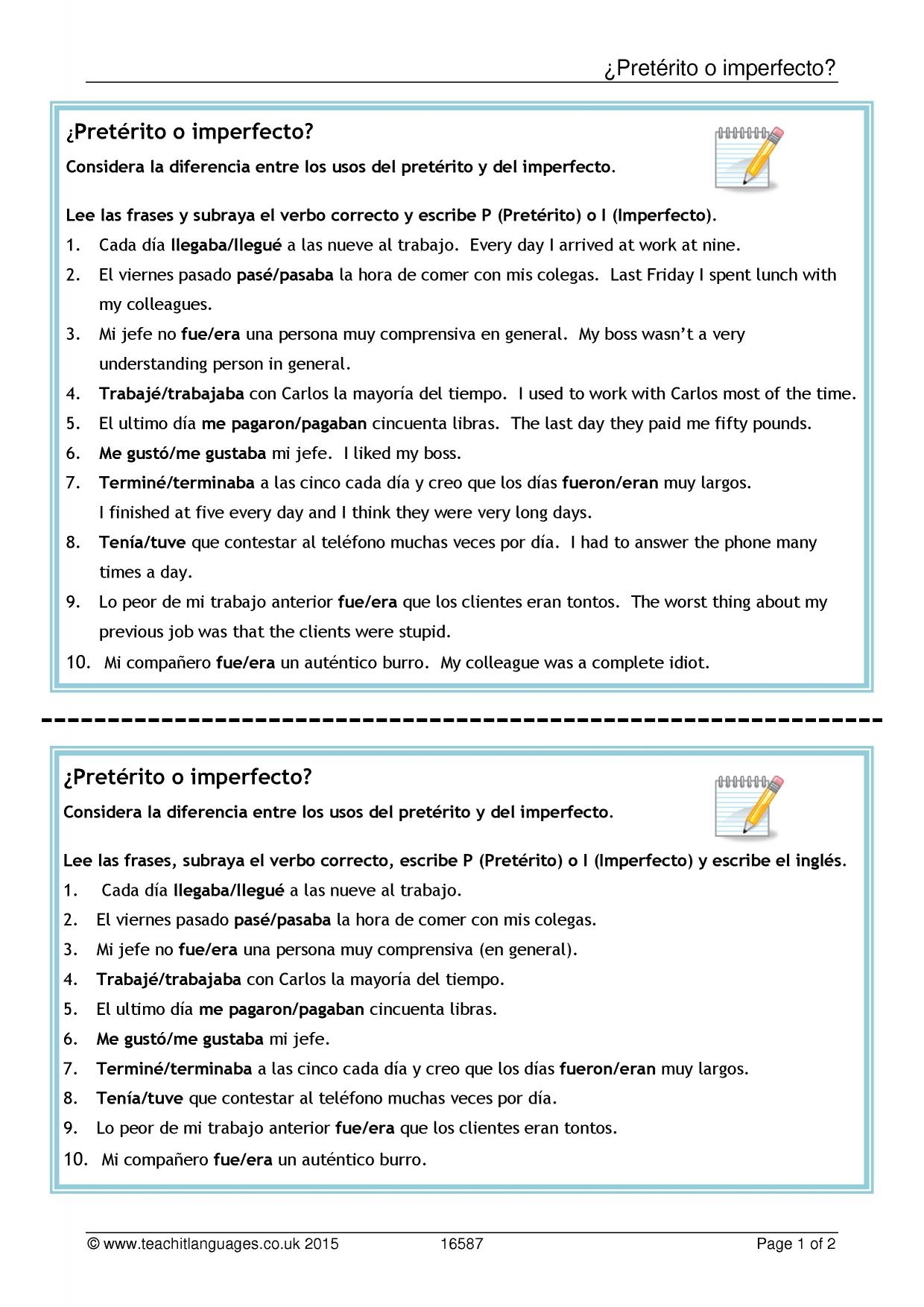 Preterite Or Imperfect Work Experience KS4 Spanish Teaching Resource Teachit