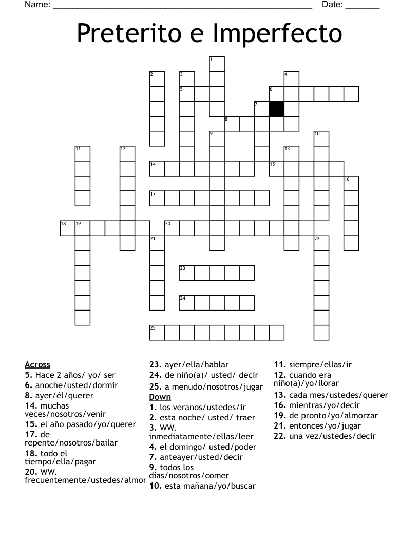 Preterito E Imperfecto Crossword WordMint
