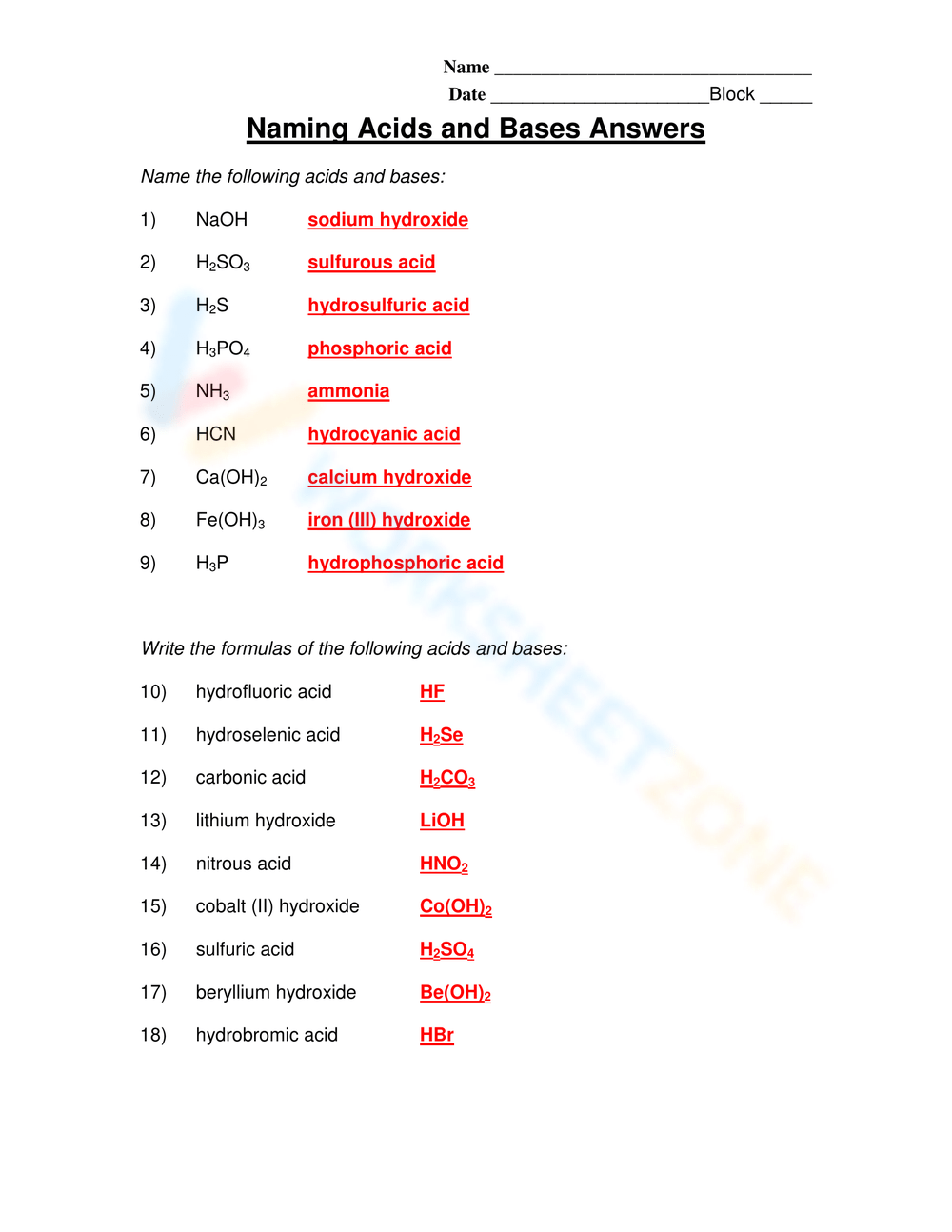 acids and bases worksheet answers acids and bases worksheet answers