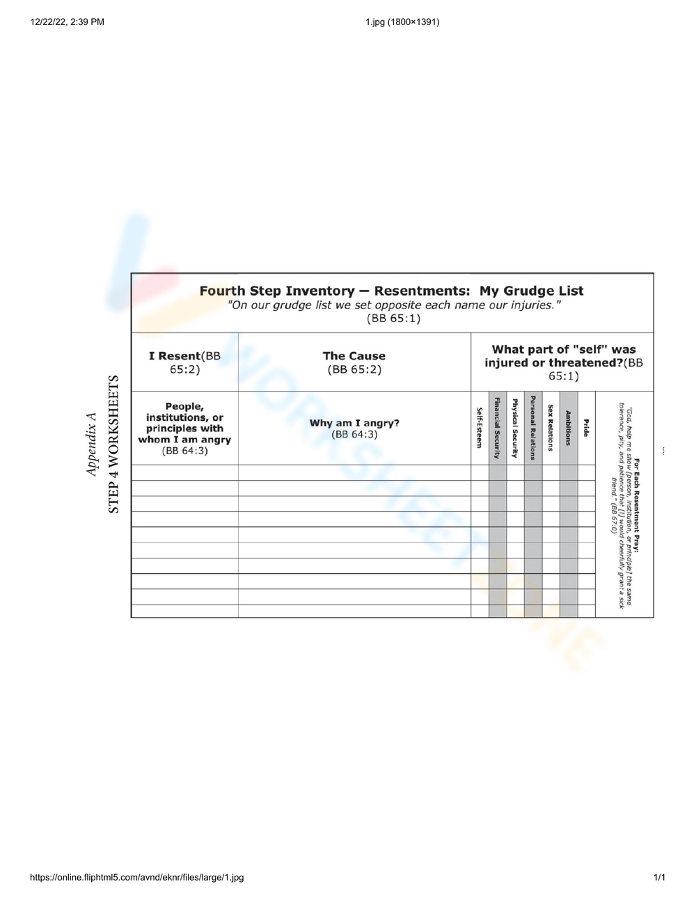 4th step worksheet pdf