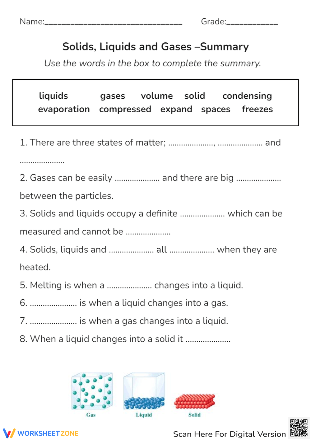 Printable 5th Grade Classification Of Matter Solid Liquid Gas Worksheets