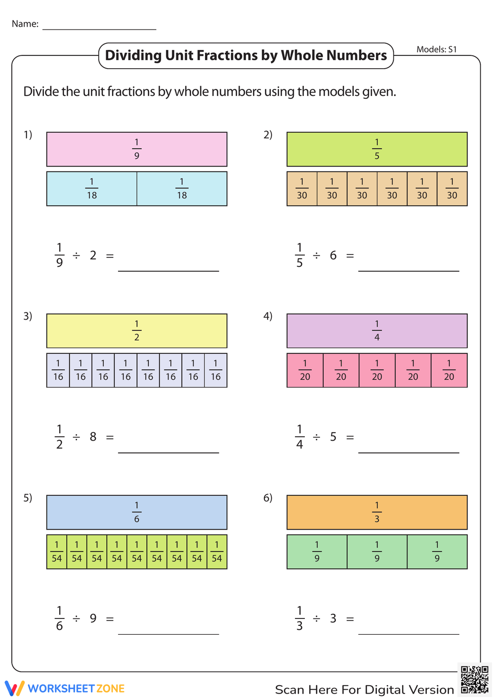 dividing fractions using models worksheet pdf