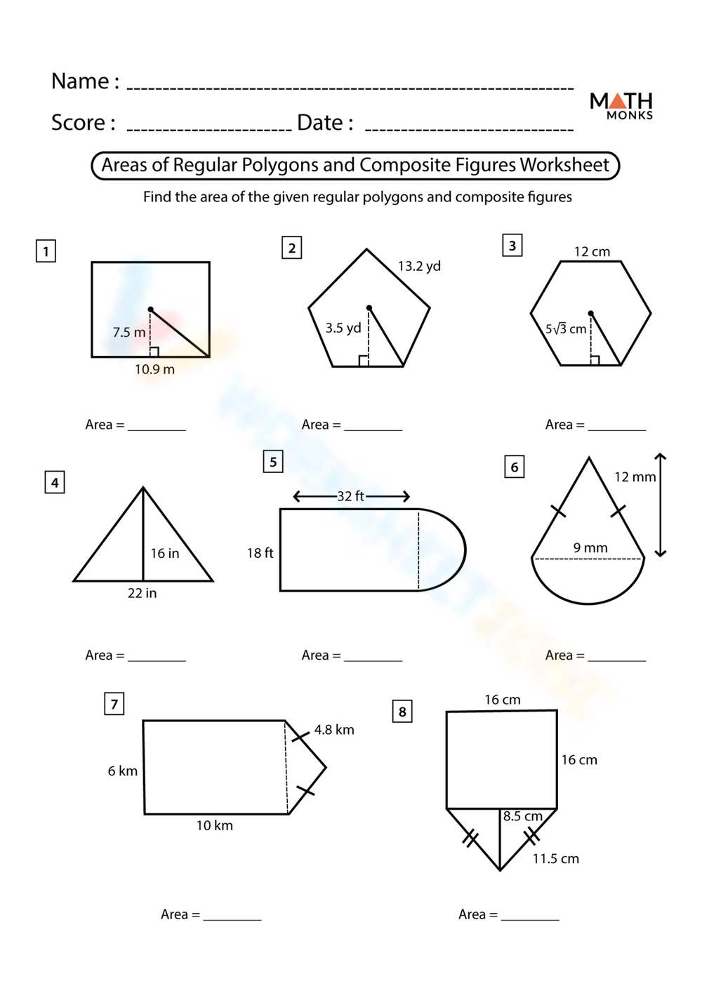 area of composite figures worksheet pdf