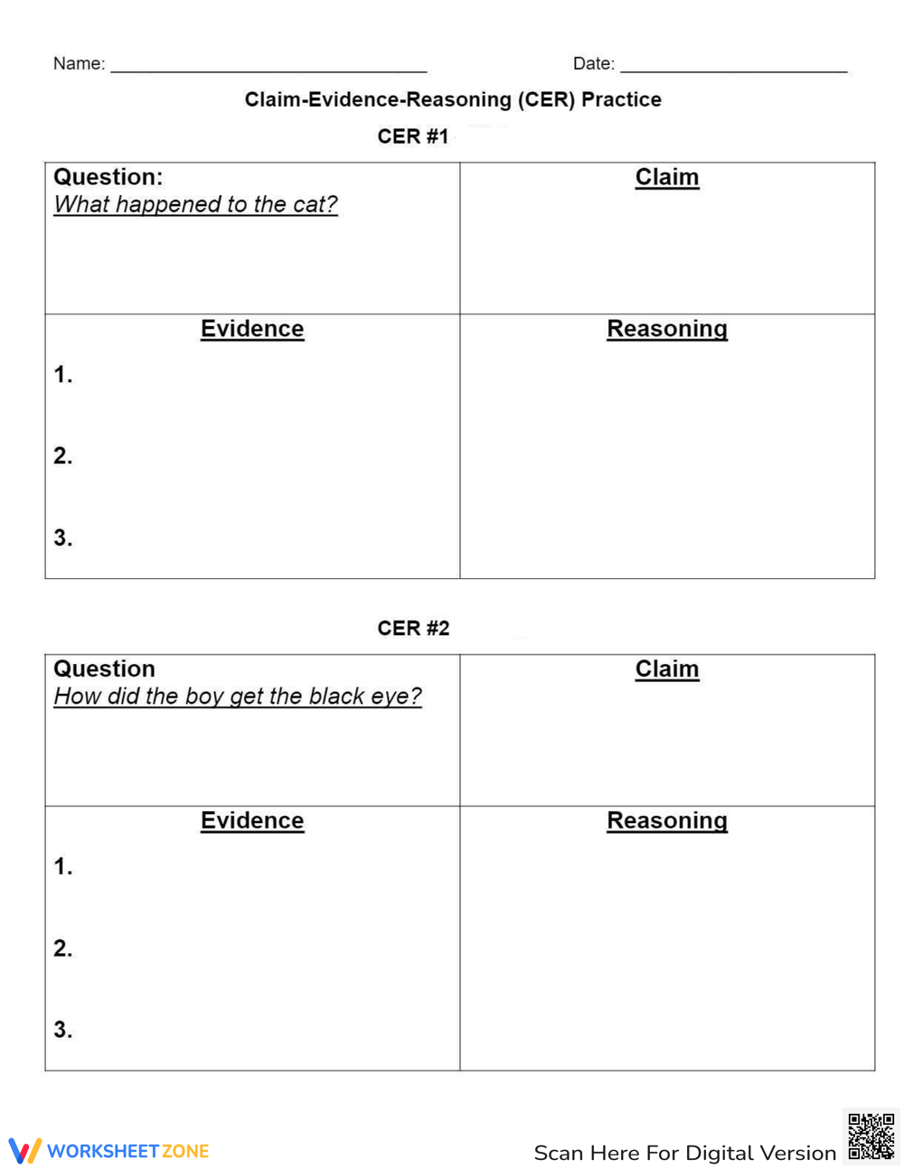 Printable 6th Grade Claim Evidence Reasoning Worksheets