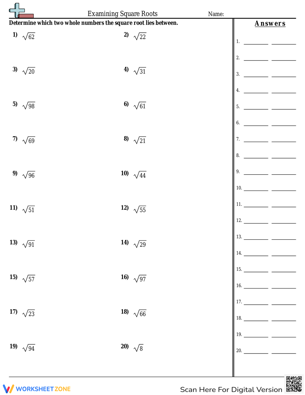 Printable 7th Grade Square Roots Worksheets Printable 7th Grade Square Roots Worksheets