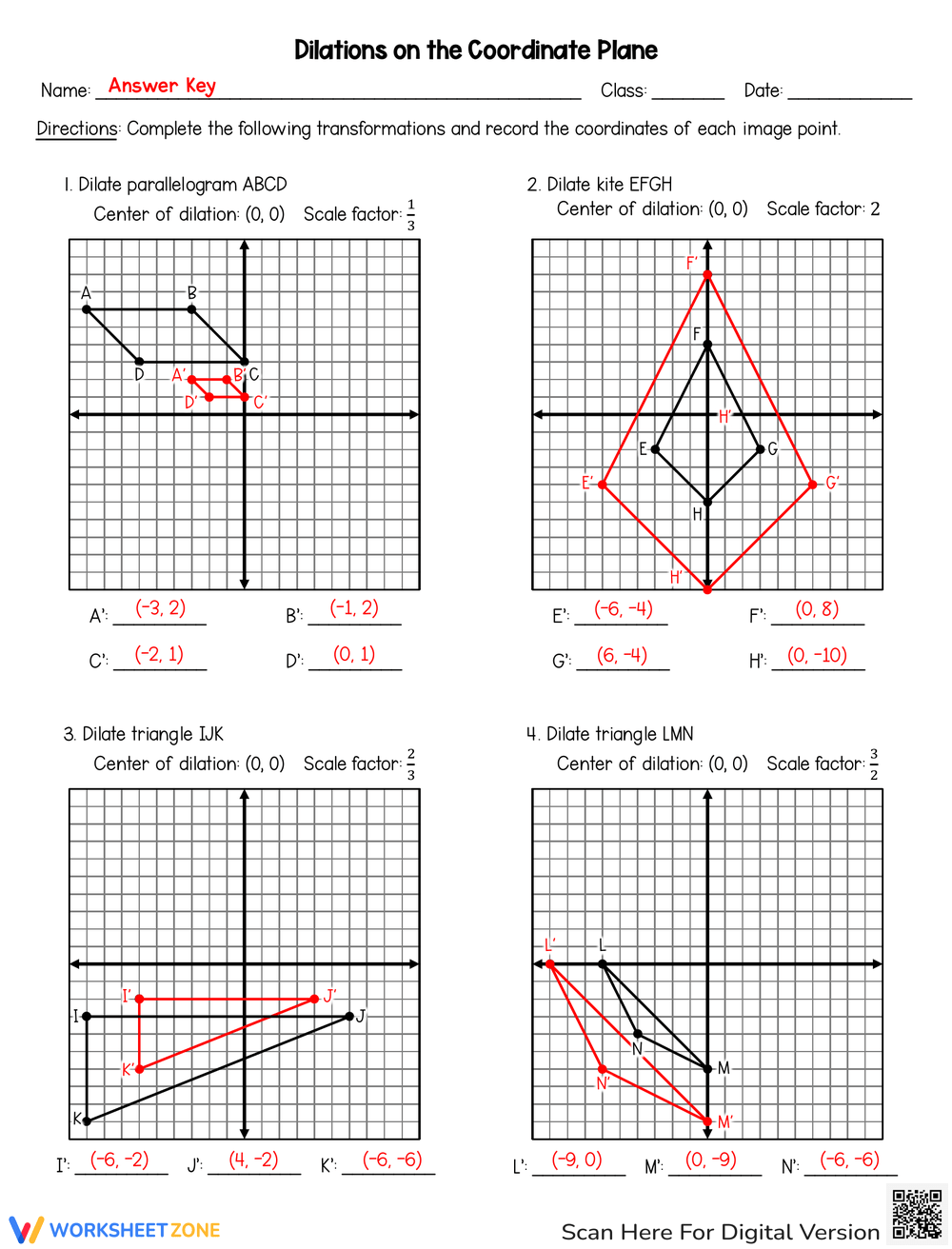 Printable 8th Grade Dilations Worksheets