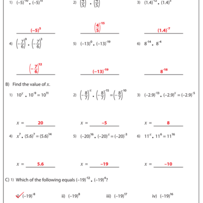 Printable 8th Grade Exponents Worksheets