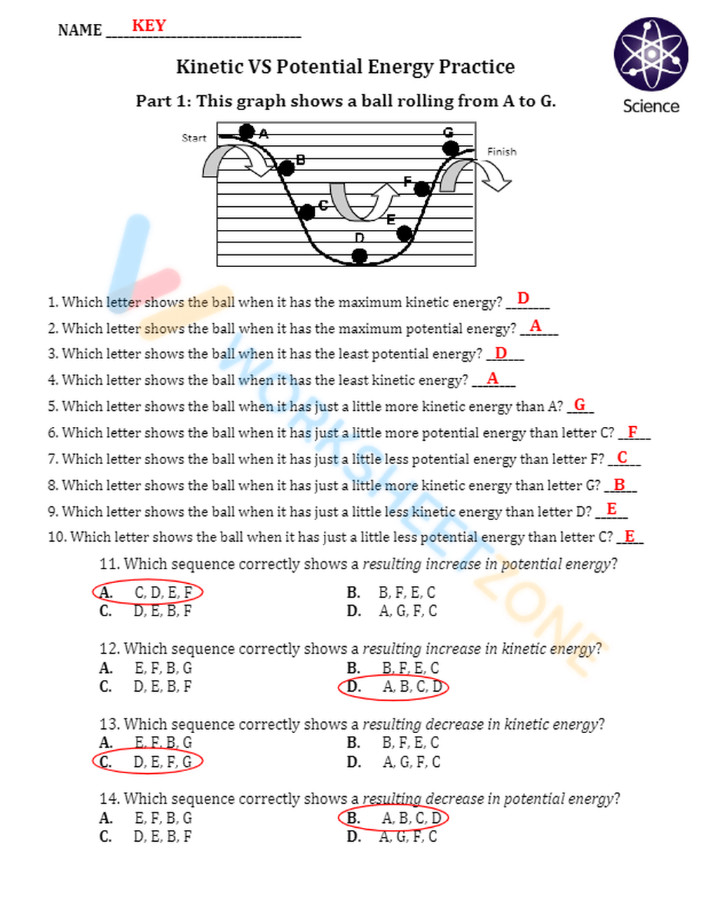 Printable 8th Grade Kinetic Potential Energy Worksheets