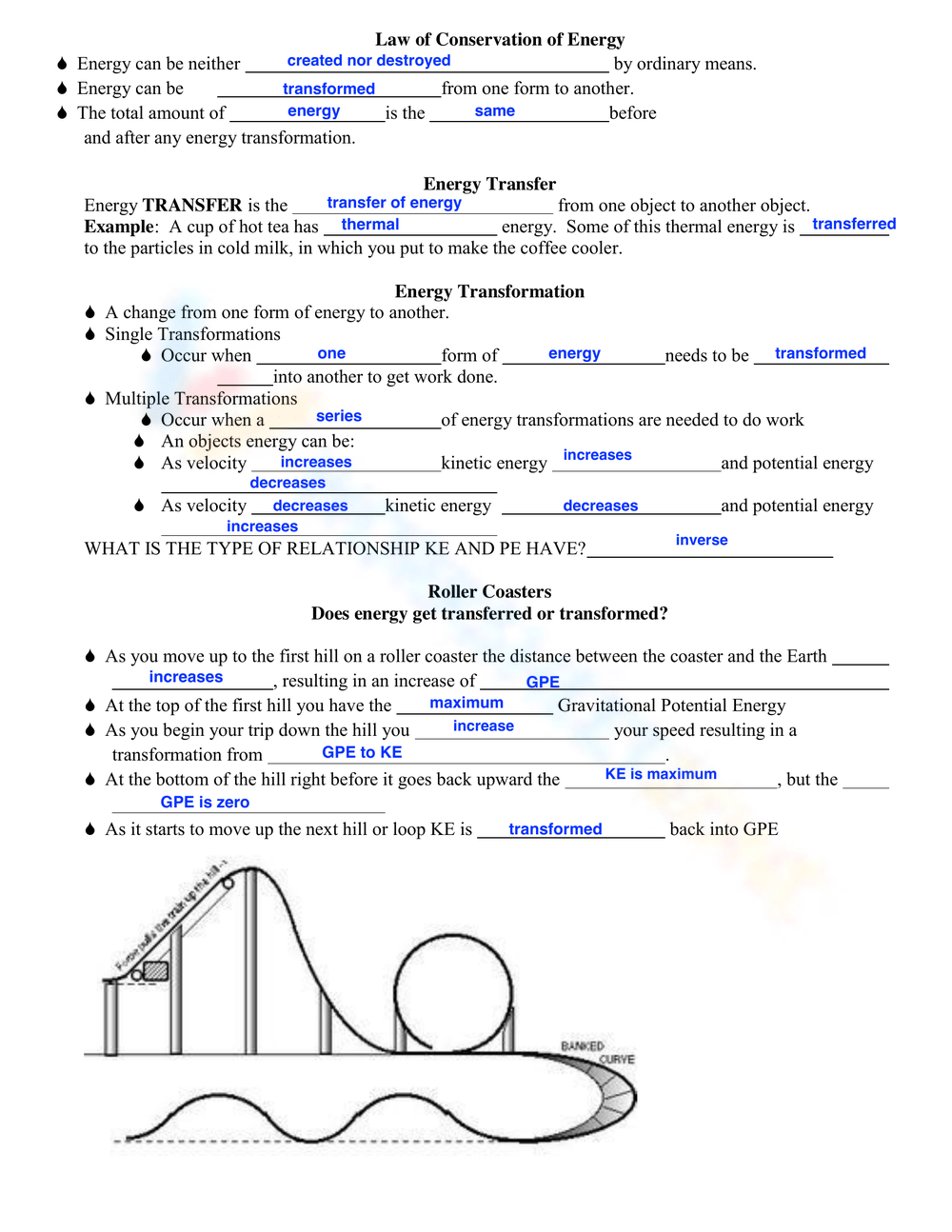 Printable 8th Grade Kinetic Potential Energy Worksheets