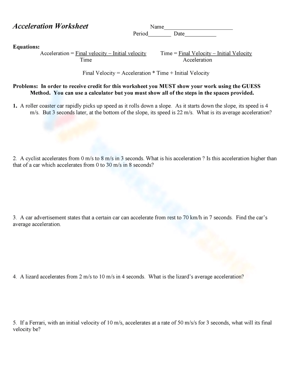acceleration worksheet pdf answers