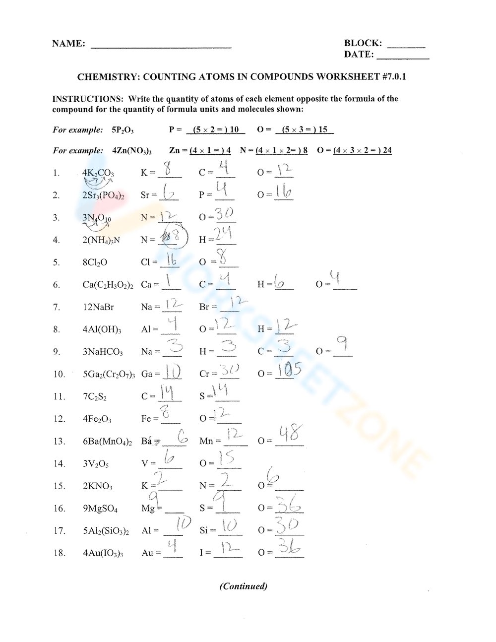Printable 9th Grade Counting Atoms Worksheets Download
