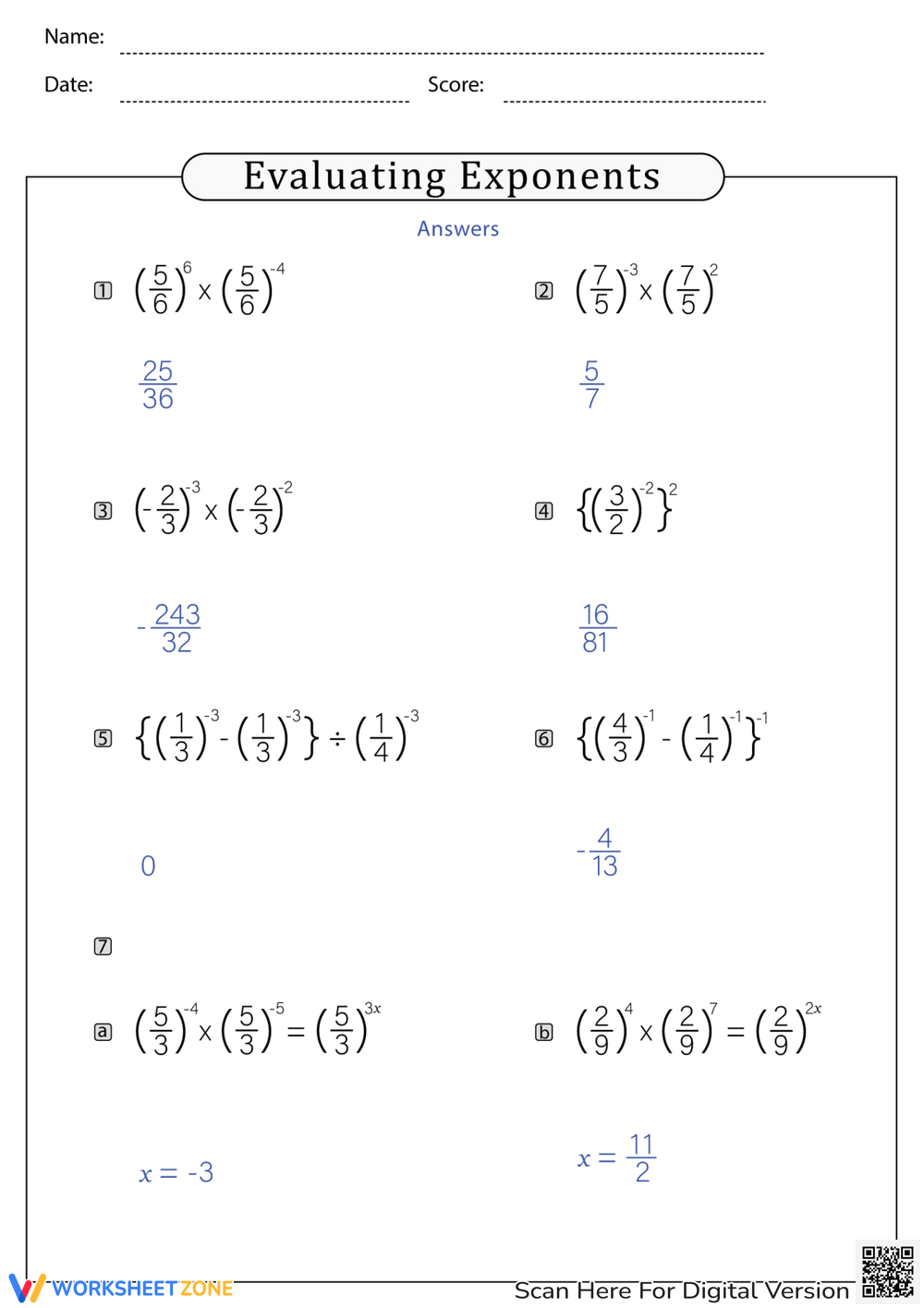 exponent worksheet pdf
