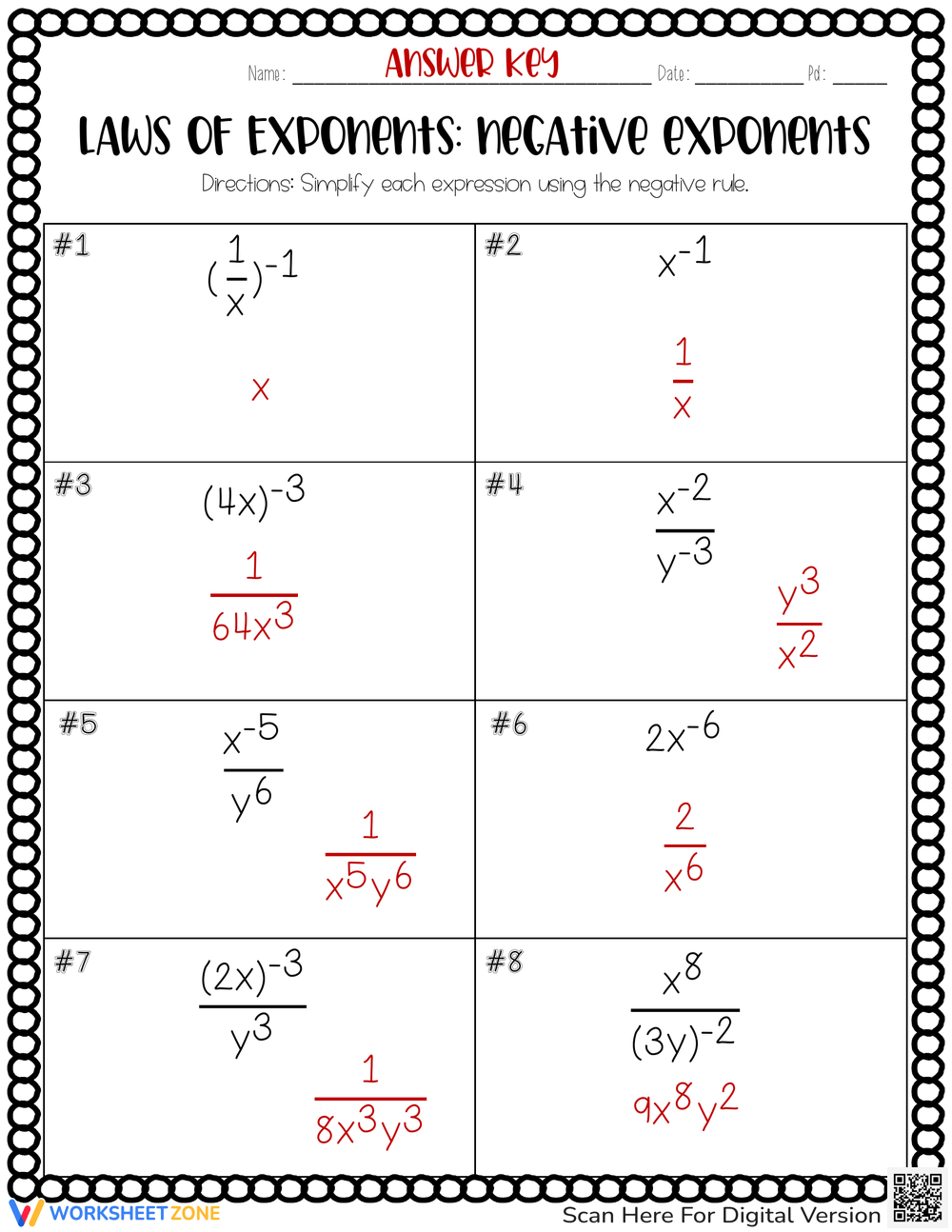 Printable 9th Grade Exponents Worksheets