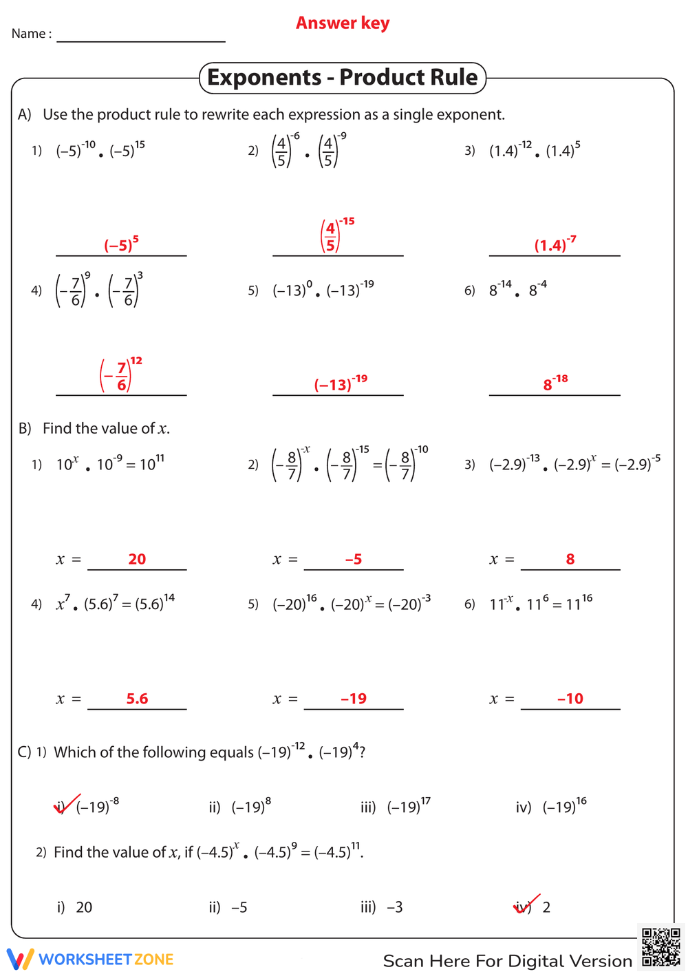 Printable 9th Grade Exponents Worksheets