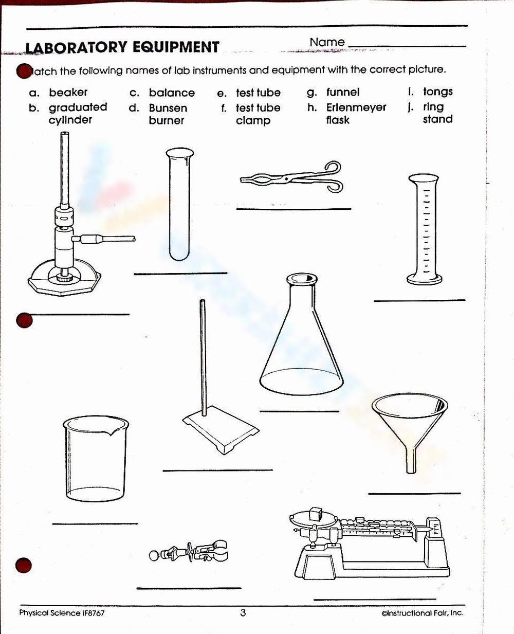 Printable 9th Grade Lab Equipment Worksheets
