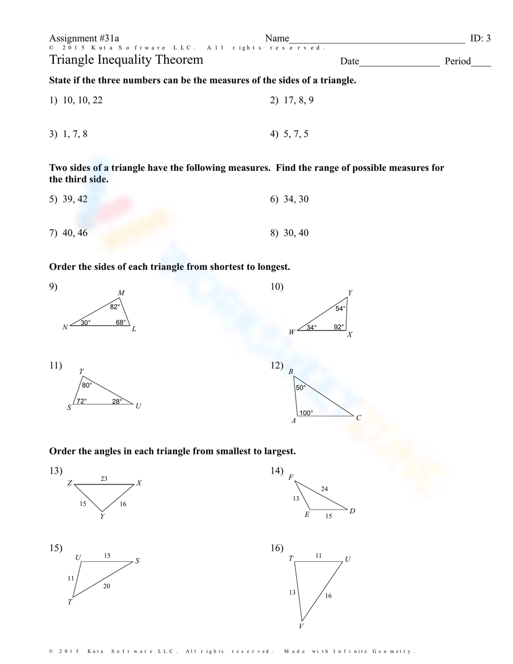 Printable 9th Grade Triangle Inequality Theorem Worksheets Printable 9th Grade Triangle Inequality Theorem Worksheets