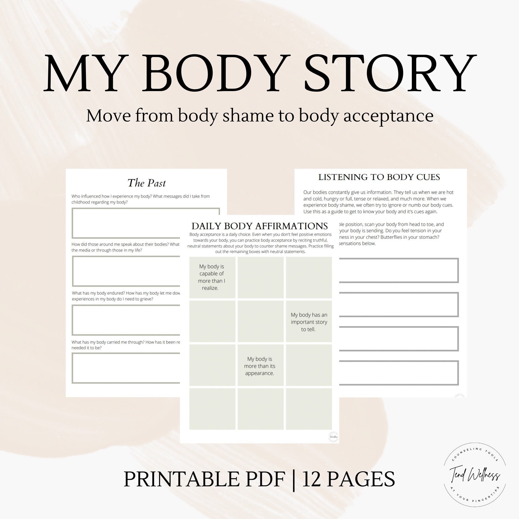 Printable Body Image Workbook Body Image Therapy Worksheet Positive Body Image Digital Download A4 Etsy