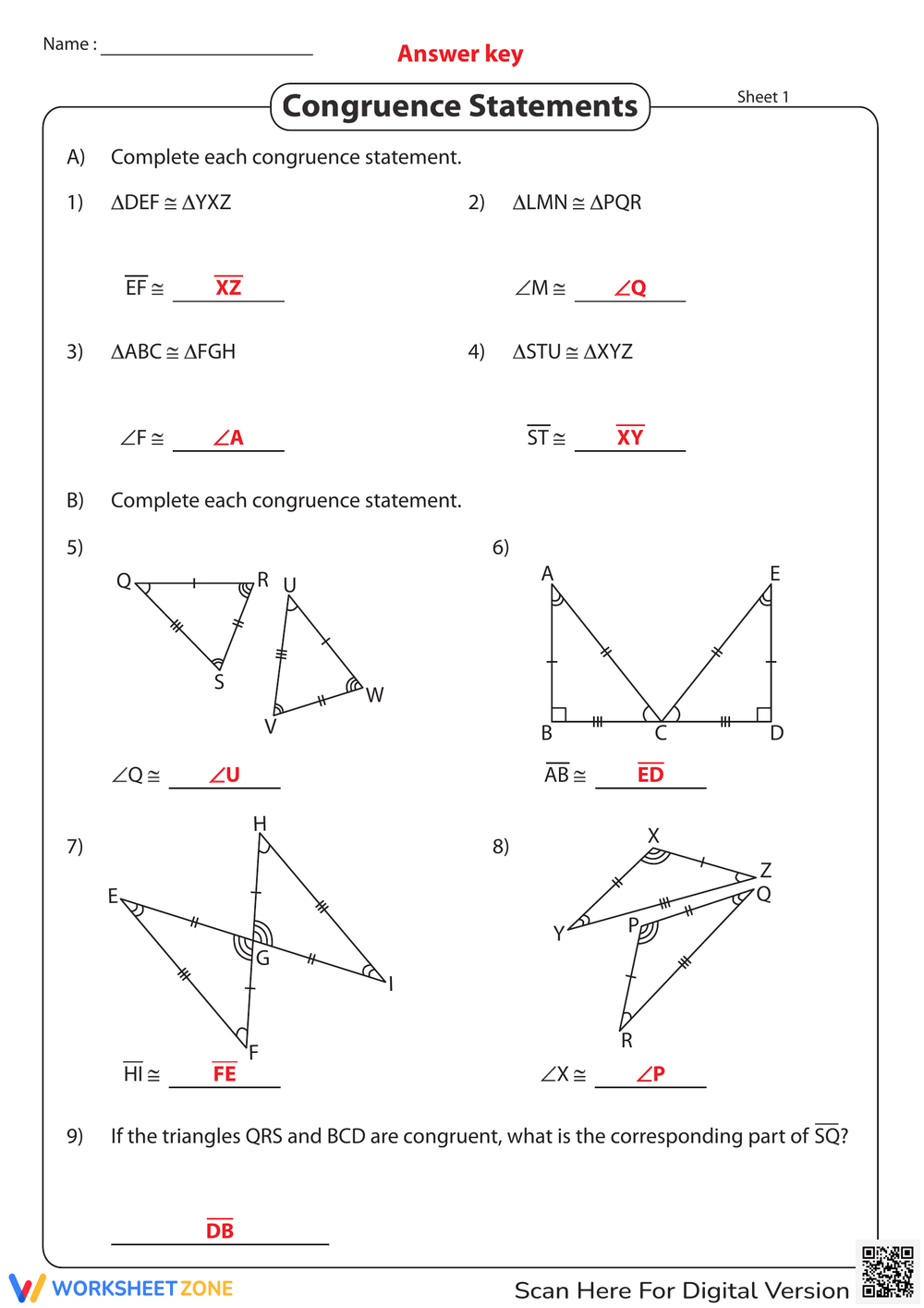 transformations and congruence worksheet answer key