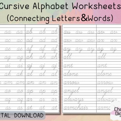Printable Cursive Alphabet Worksheets Handwritting Practice Pages How To Connect Cursive Letters Cursive Writing Practice Etsy