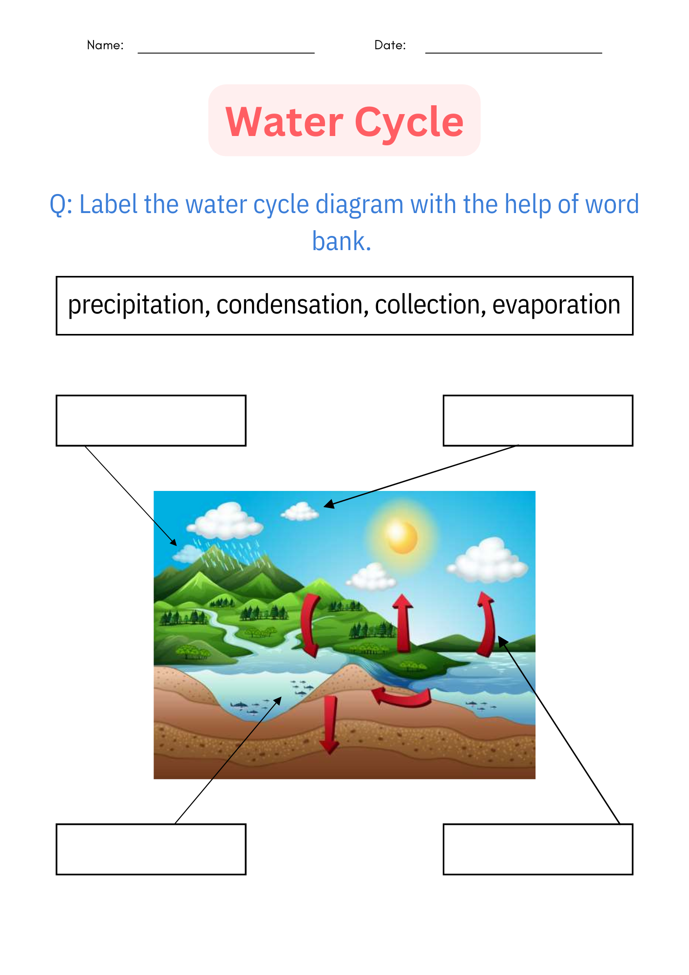 Printable Diagram Science Water Cycle Worksheet And Activities For Grade 1 2 3 Made By Teachers