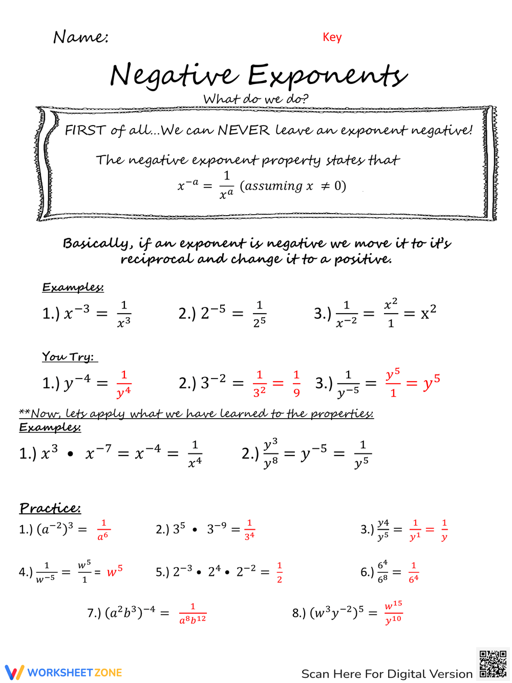 Printable Grade 8 Easter Properties Of Exponents Worksheets