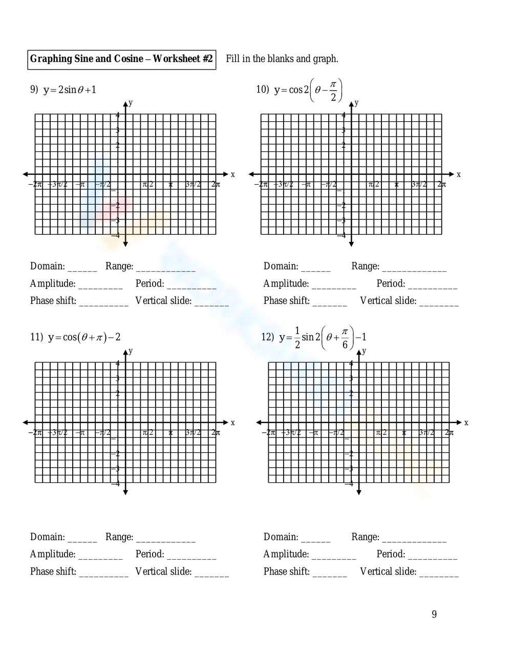 Printable Graphing Sine And Cosine Functions Worksheets
