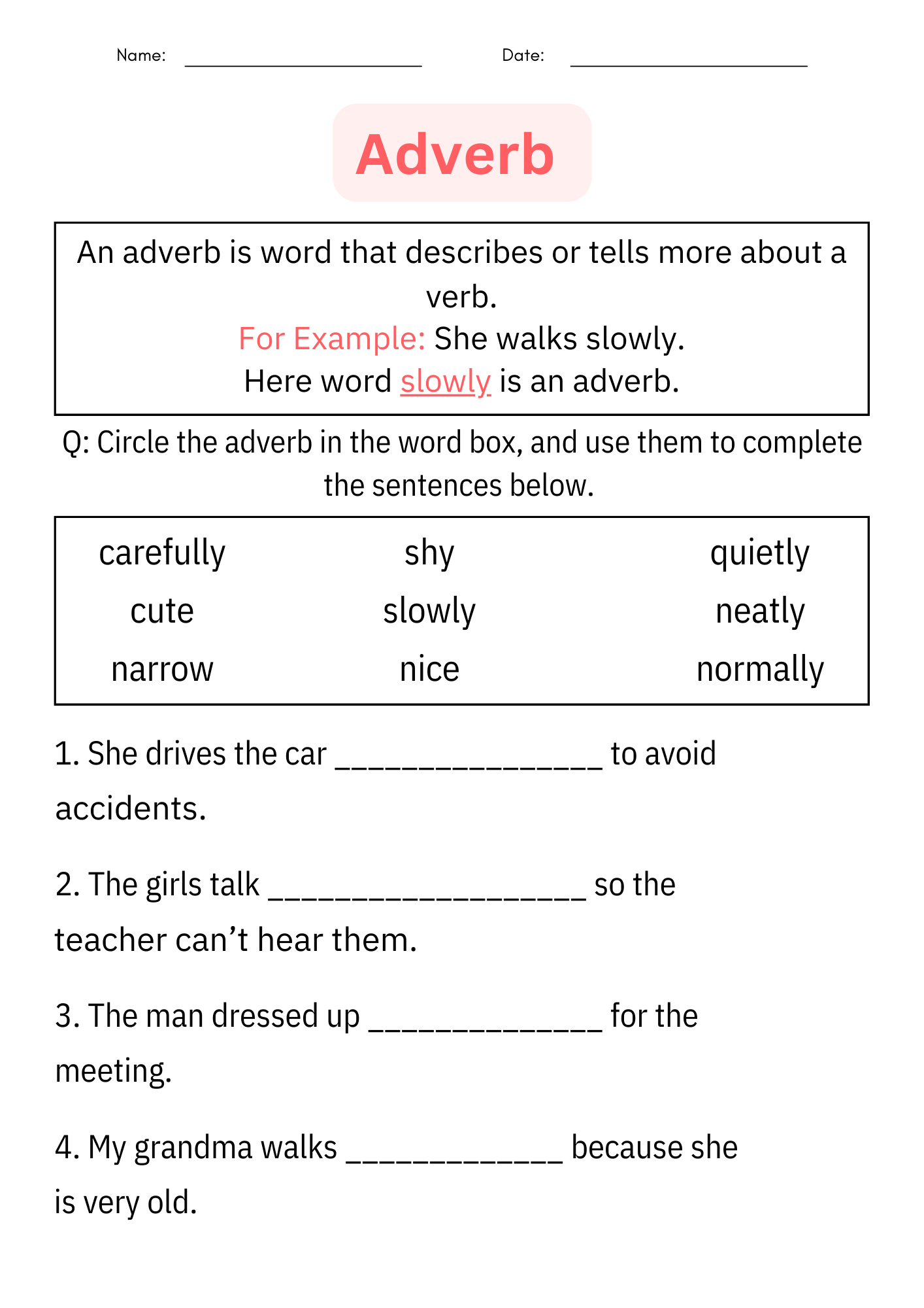 Printable Identifying Adverbs Grammar Worksheet For Kindergarten Made By Teachers