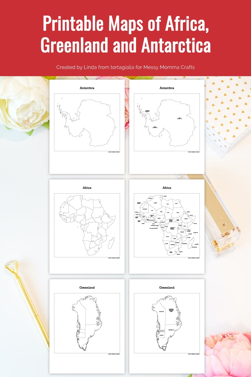 Printable Maps Of Africa Greenland And Antarctica Messy Momma Crafts