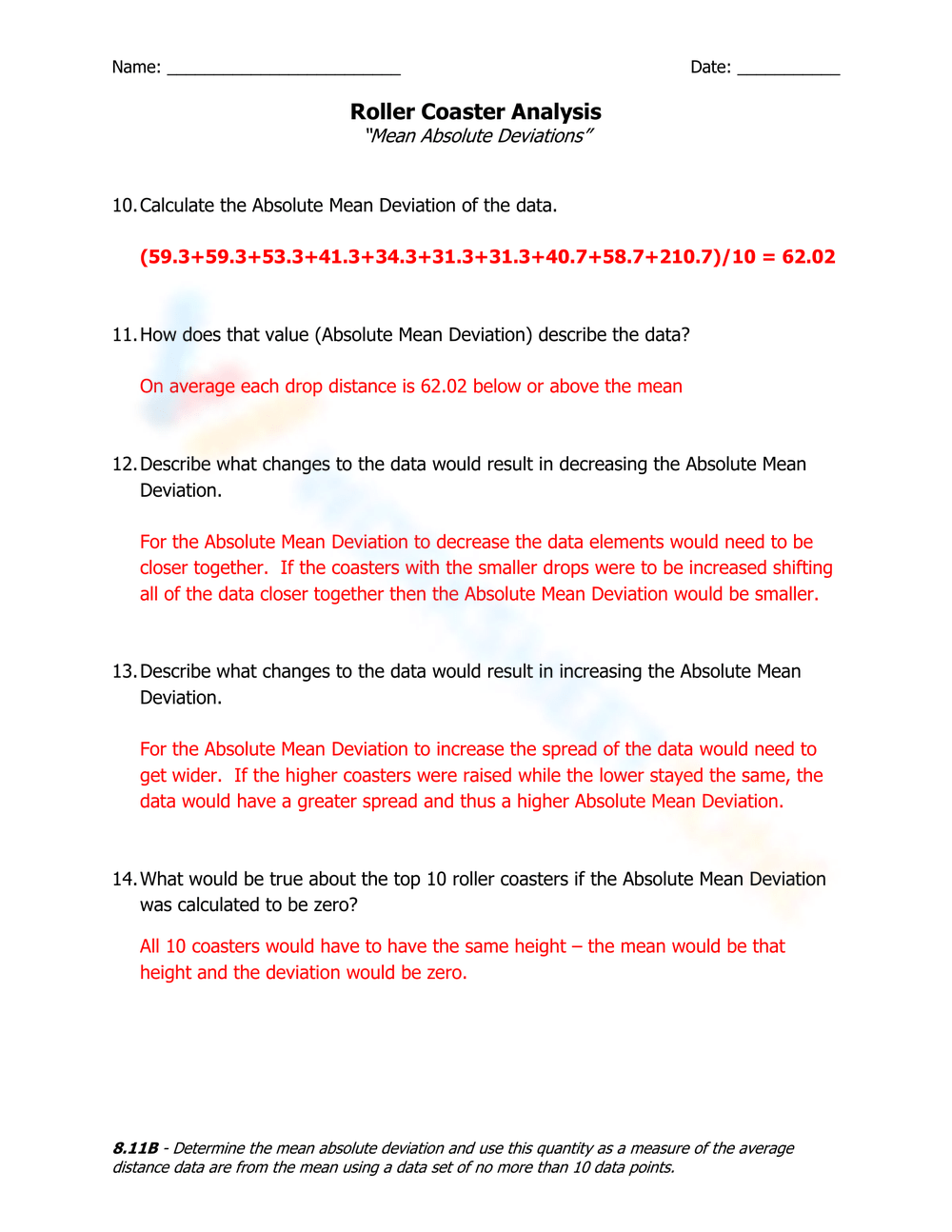 Printable Mean Absolute Deviation Worksheets