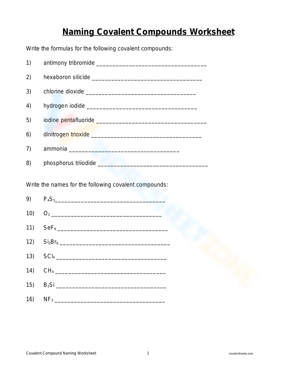 Printable Naming Covalent Compounds Worksheets Download Printable Naming Covalent Compounds Worksheets Download