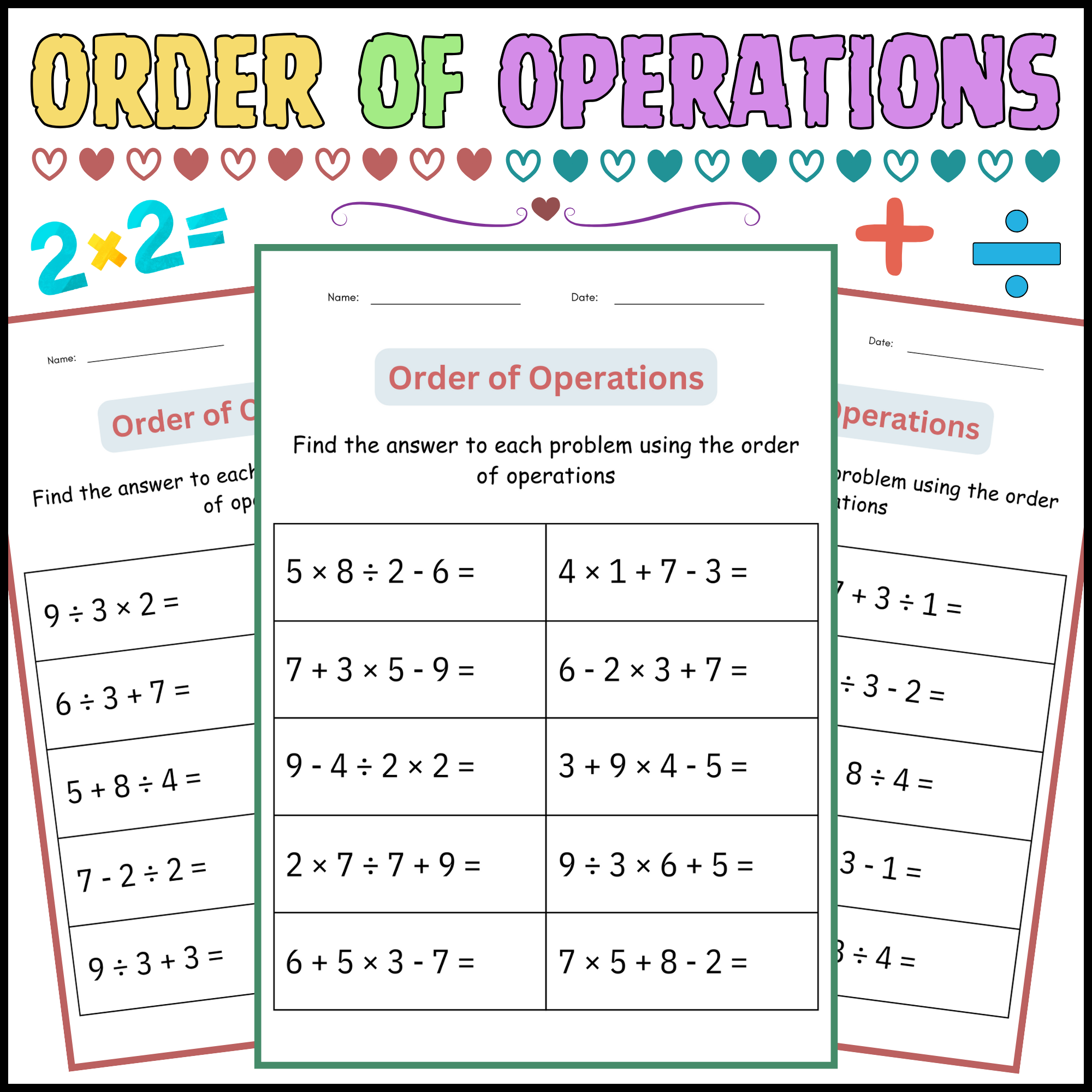 order of operations worksheet and answers