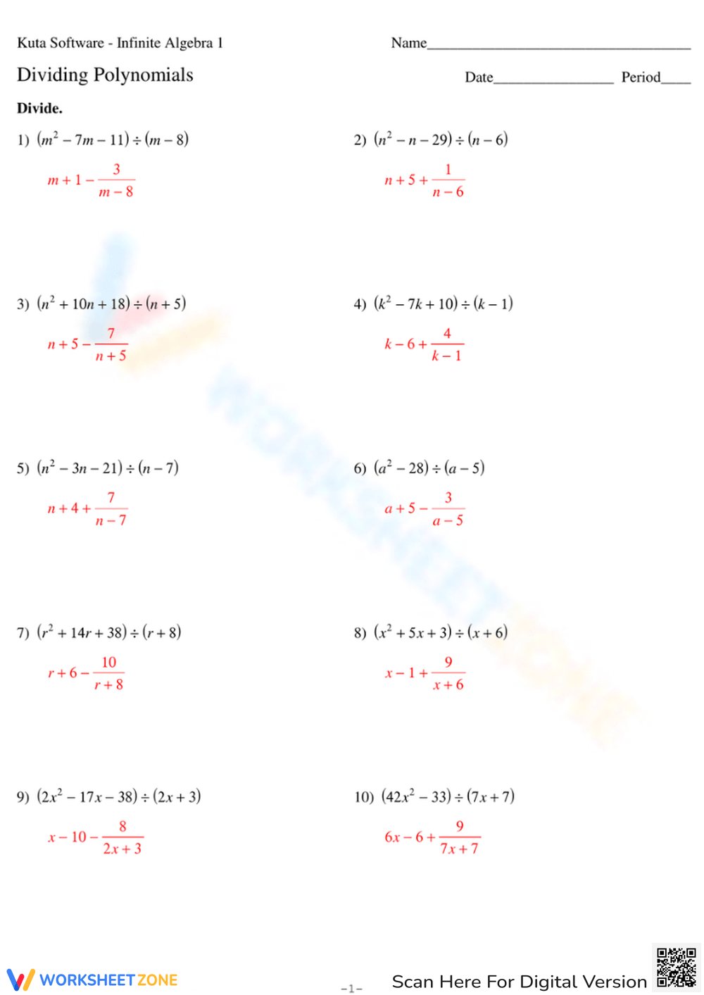 Printable Polynomial Long Division Worksheets