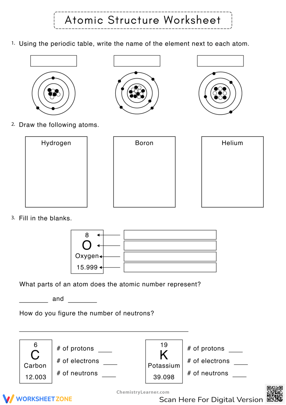Printable Protons Neutrons And Electrons Practice Worksheets