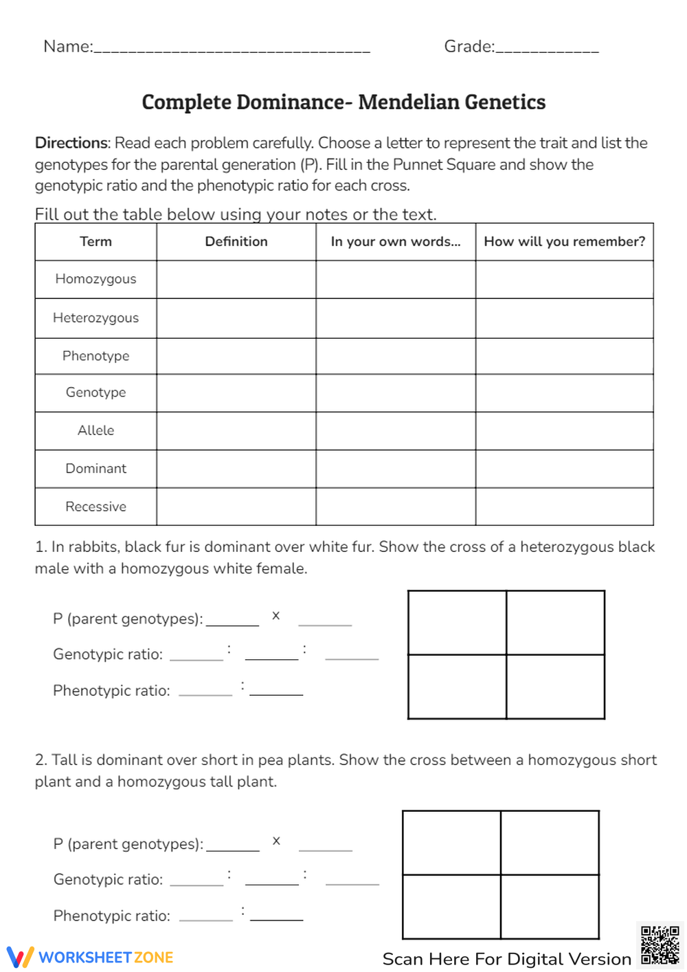 mendelian genetics worksheet with answers pdf