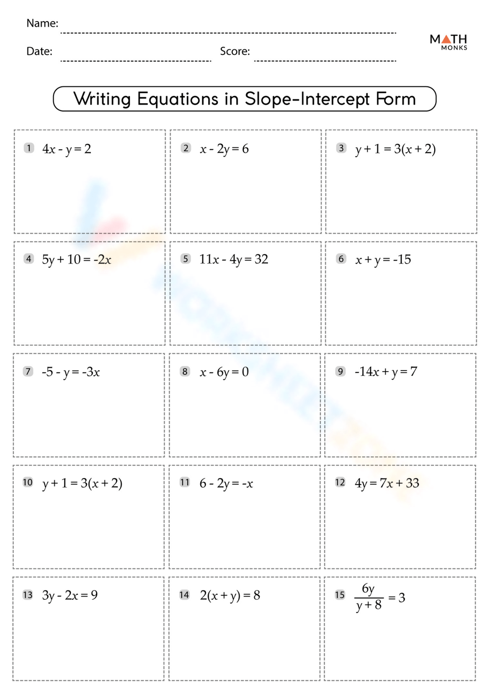 Printable Slope Intercept Form Worksheets Download Printable Slope Intercept Form Worksheets Download