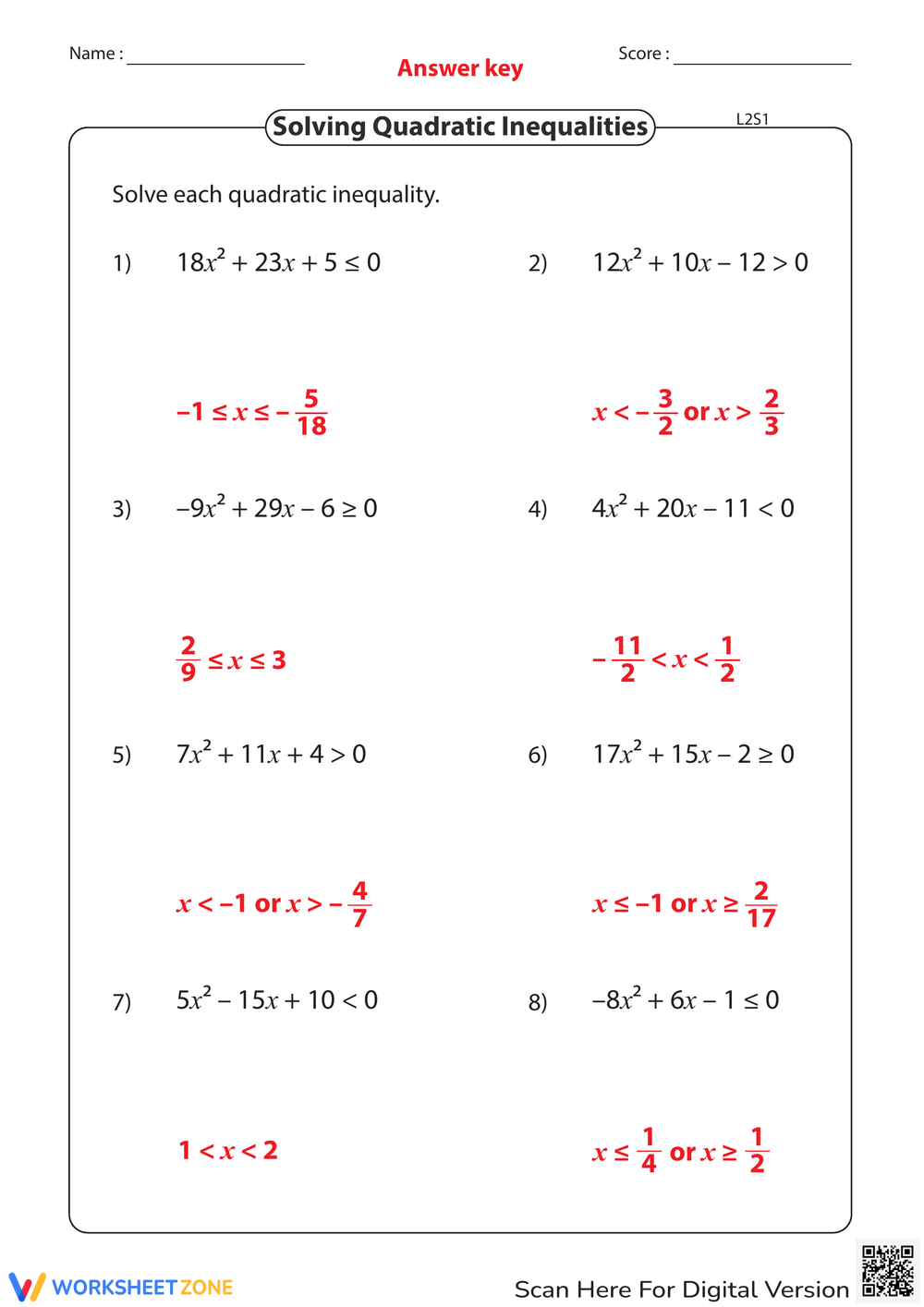 solve inequalities worksheet pdf