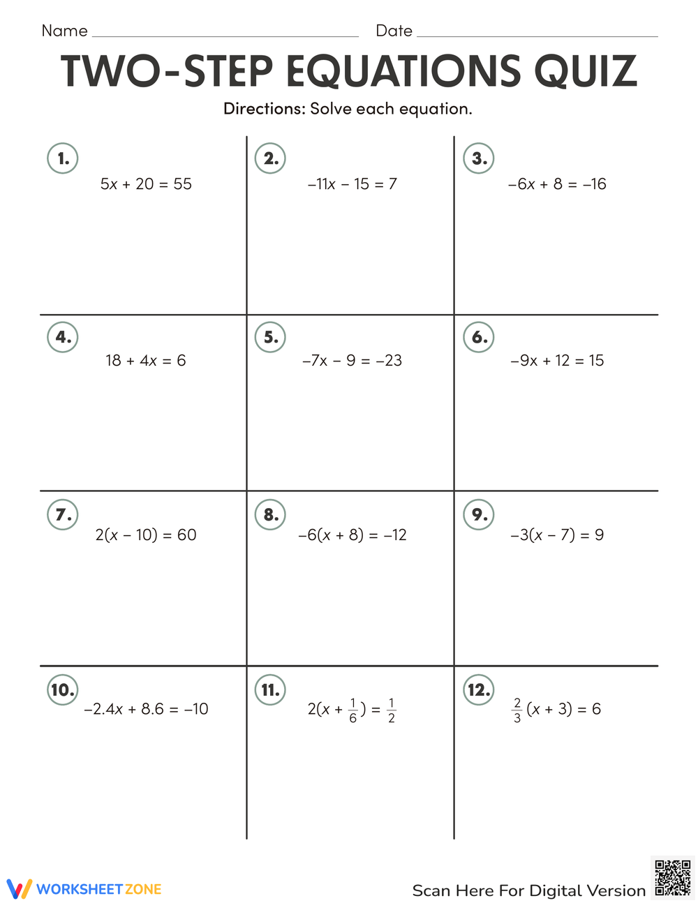 Printable Two Step Equations Worksheets